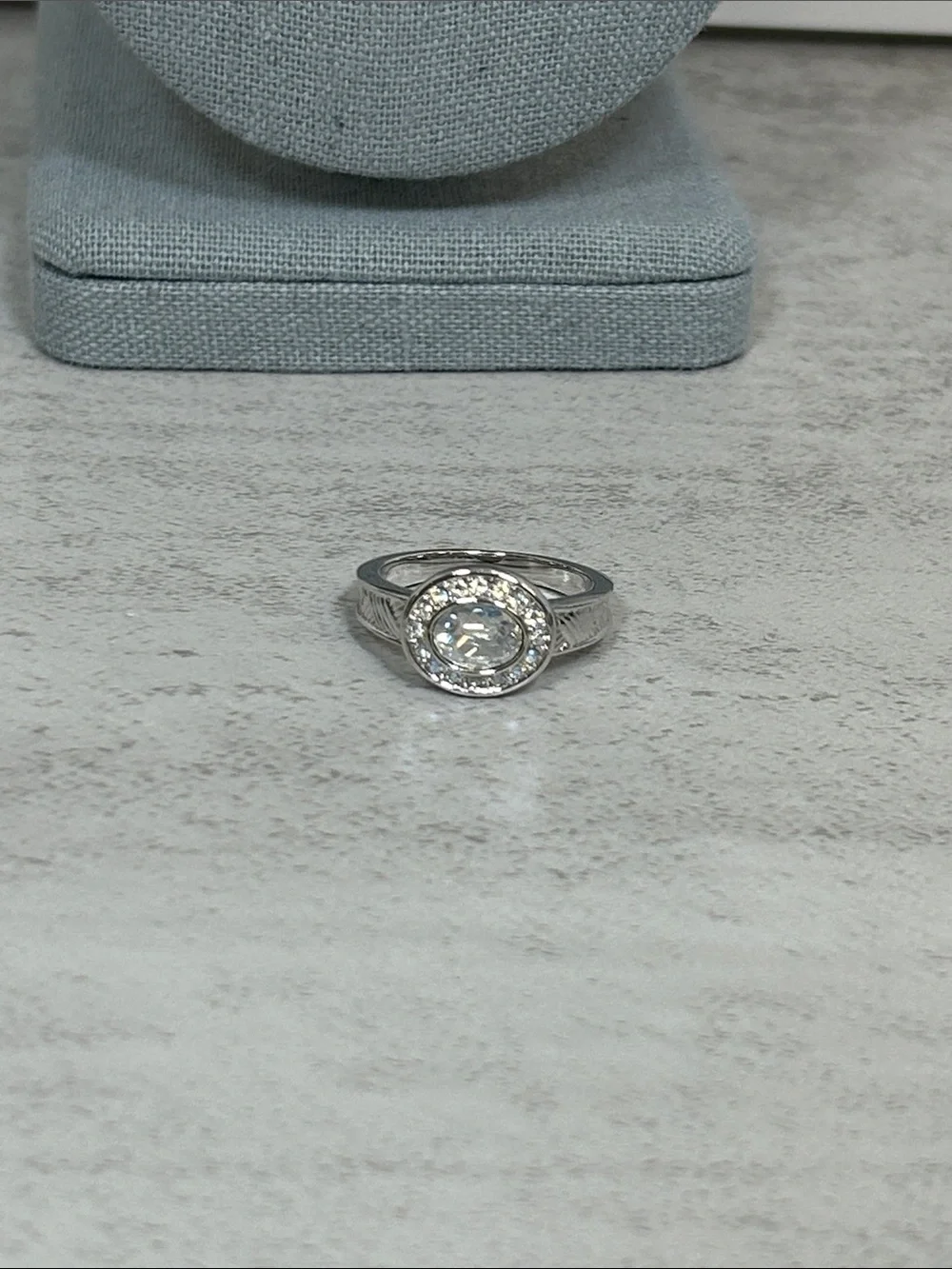 Touchstone Crystal by Swarovski Silver Halo Ring with Clear AB Center Crystal